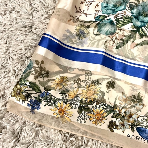 Adrienne Vittadini vintage cream blue striped floral sheer scarf - Picture 7 of 16